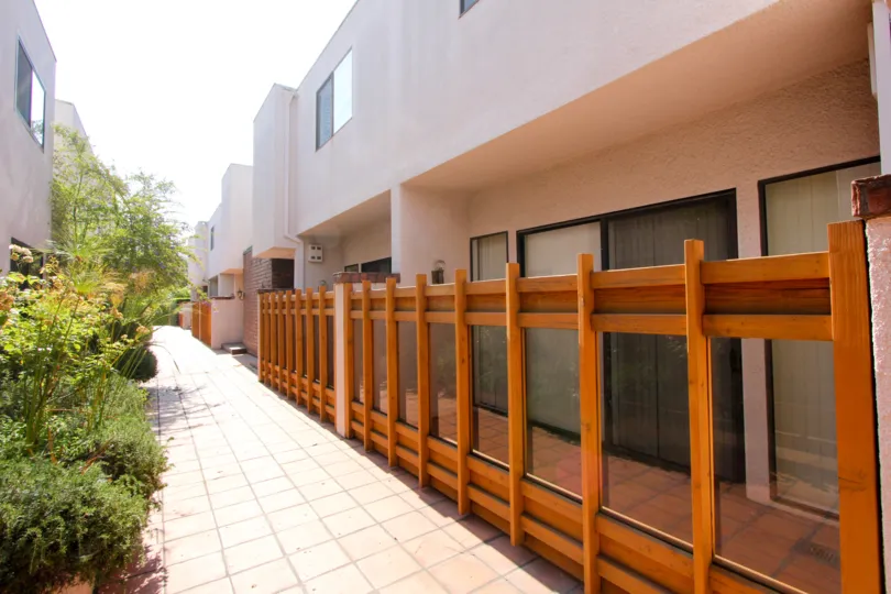 class wooden fence and super cool walk way of Tower Park, Beverly hills, California