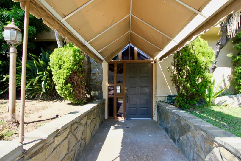 Front door and awning of 1020 Granville, Brentwood, CA