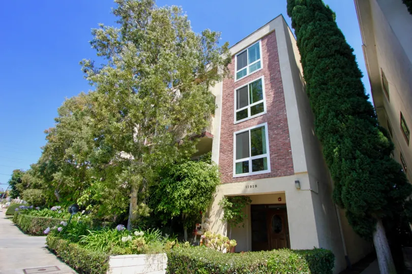A sunny day in the Alta BRENTWOOD apartment with main entrance view
