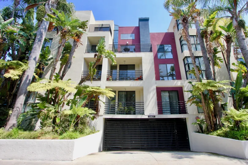 A sunny view of the varicolored home at 12000 Goshen in Brentwood, California.