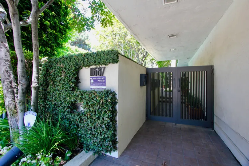 Outside the gate at the Bel Air Courtside in Brentwood, California