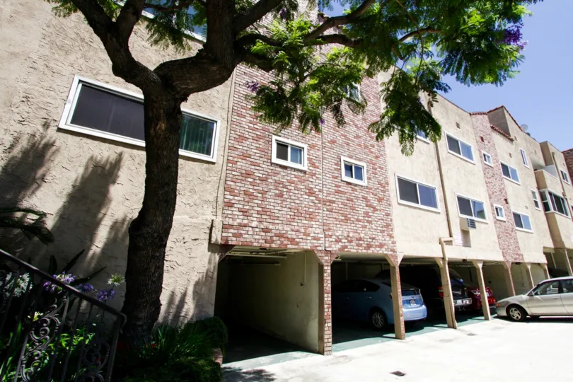 Covered parking at the side of Brentwood Plaza