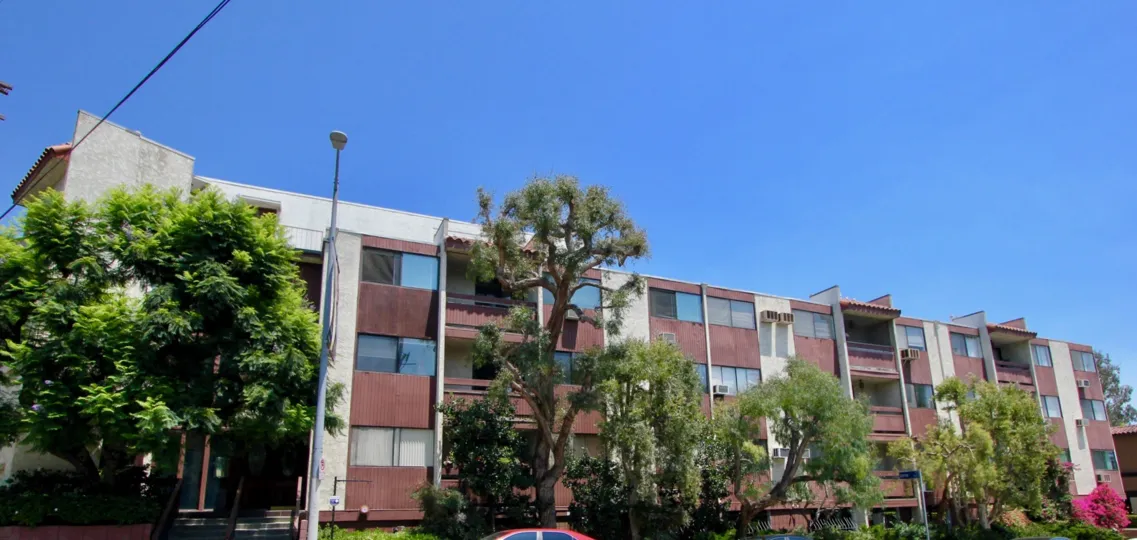 The red and white Casa Real apartment building, brentwood, california