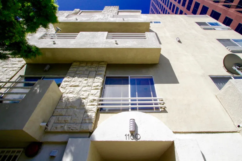 Balconies extend over the front of the Chateau Granville building