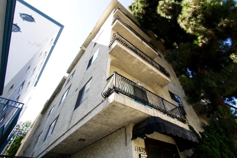 Metal railings on the balconies of Chenault Towers