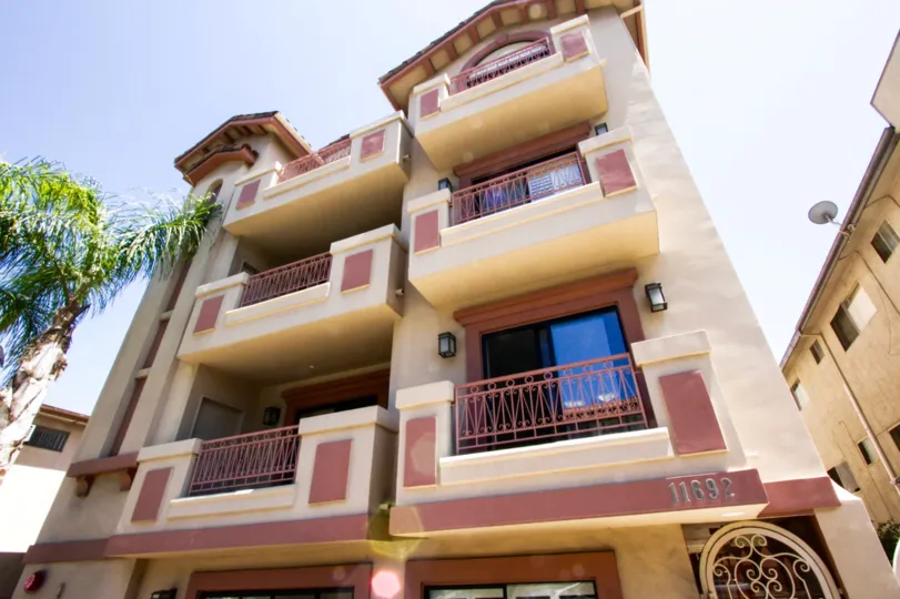 Balconies wrap around the upper levels of Darlington Village