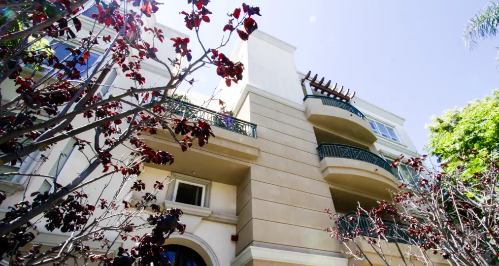 Balconies wrap around the upper levels of Dorothy Court