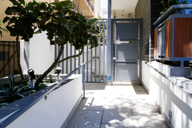 Metal door at the exterior entrance to Goshen Gramercy condos