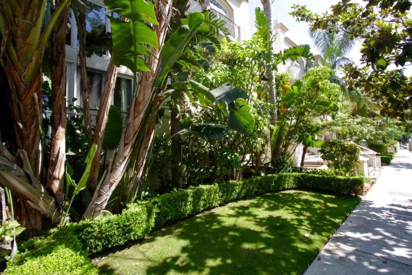 Lush planters surround Mayfield Gardens condos