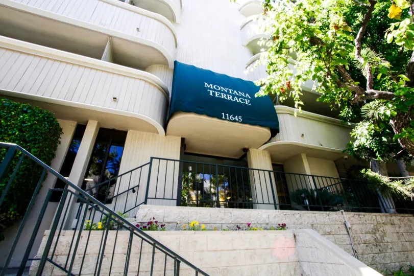 Up a flight of stairs is the entrance to Montana Terrace
