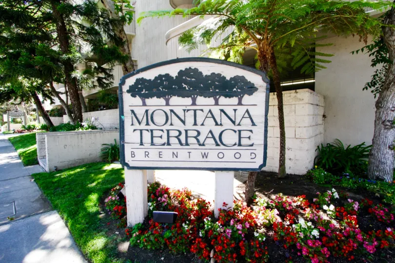Marquee mounted in wood in a planter at Montana Terrace condos