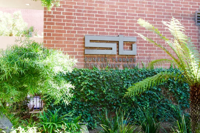 The Sunset Terrace marquee attached to the brick wall