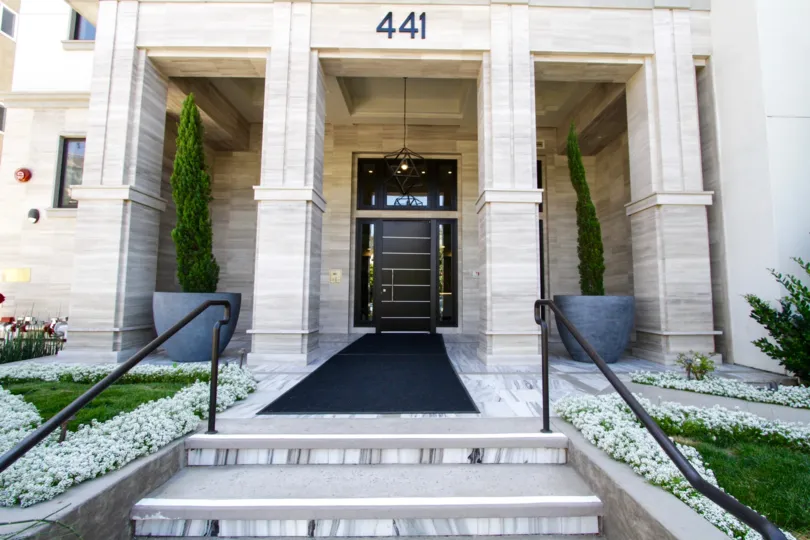 Stairs leading to the entrance of Cosmopolitan Brentwood