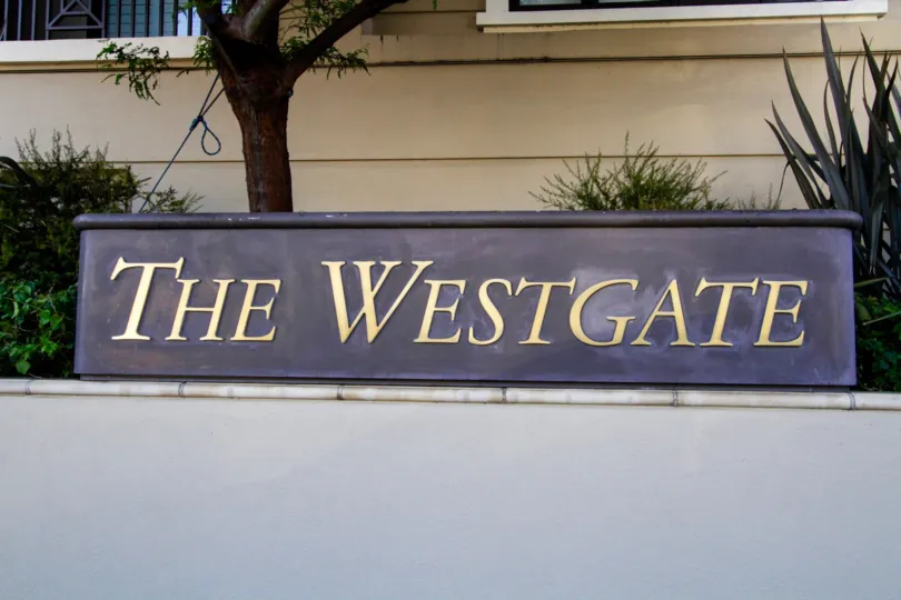 Plaque marquee at The Westgate entrance