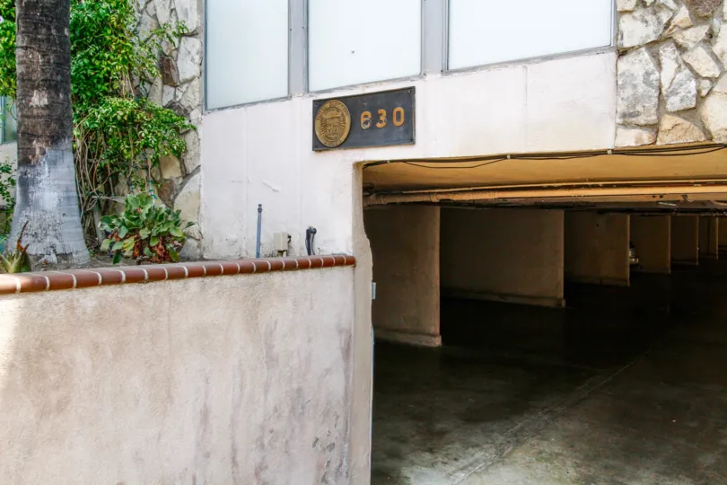 The address written on the building at 630 E Orange Grove Ave