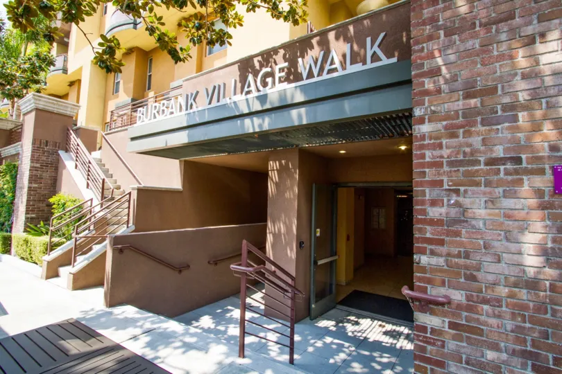 The Burbank Village Walk name written above the entrance