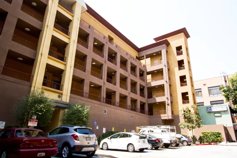 The parking lot at the rear of Burbank Village Walk