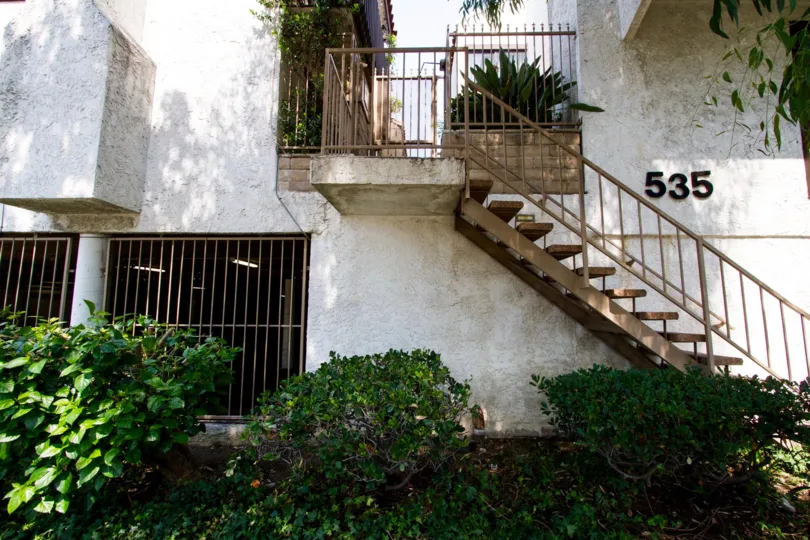 The stairs up to Cedar Ave Townhomes