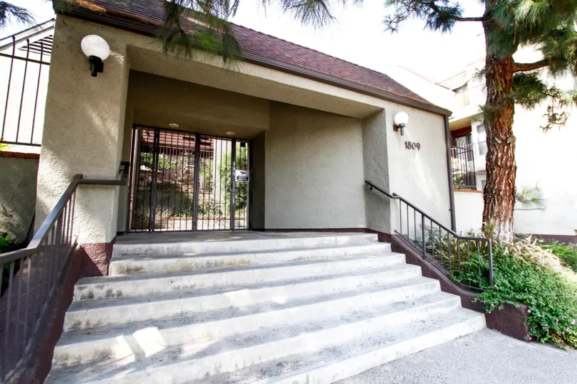 The stairs leading up to McCambridge Townhomes