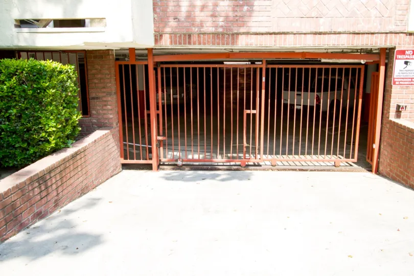 The gate into the parking garage at Metro Walk