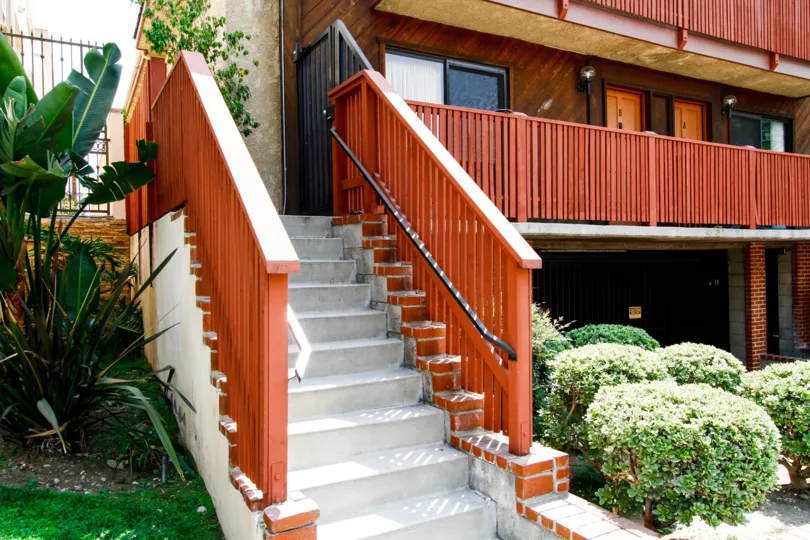 The stairs leading up to Palm Townhomes