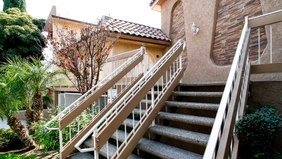 The stairs leading up to Scott Road Villas