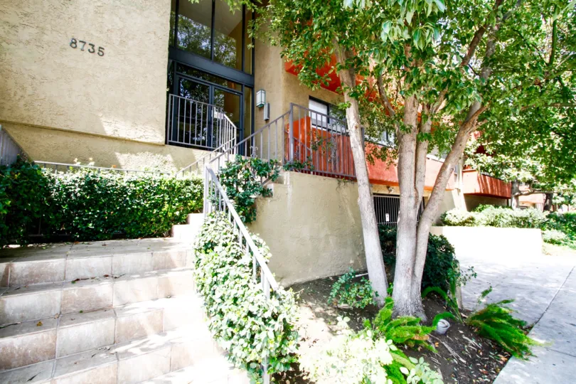 The stairs towards the entry of Fountain Creek Villas in Canoga Park California
