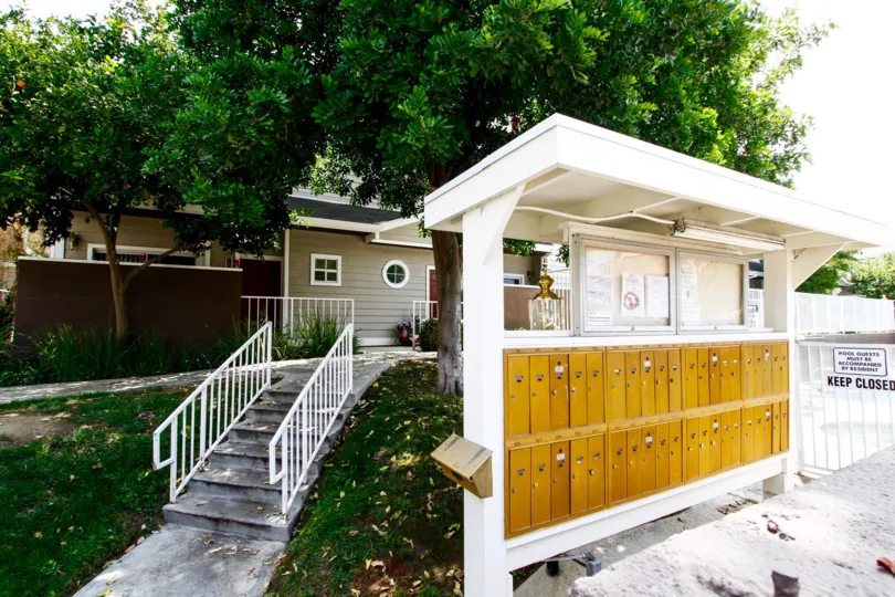 The mail area for residents of Shady Grove in Canoga Park California