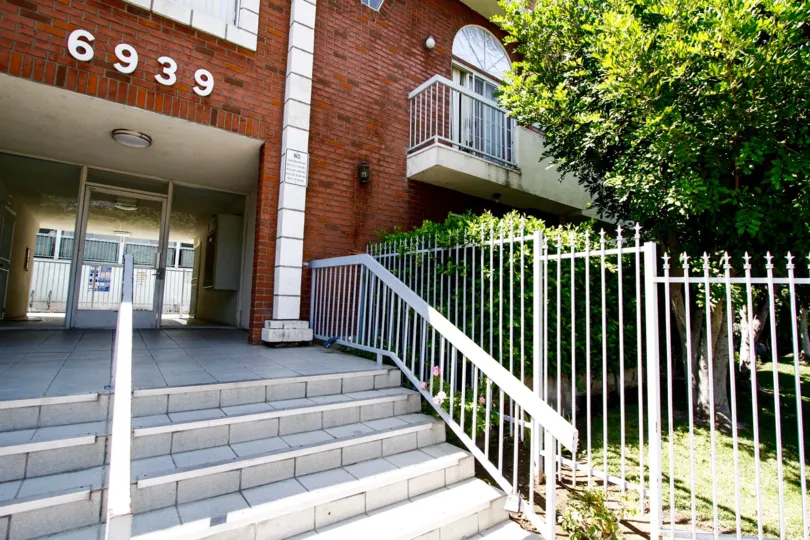 The stairs leading up to Woodland Court