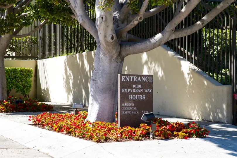 A marquee at Century Hill showing the address and building hours