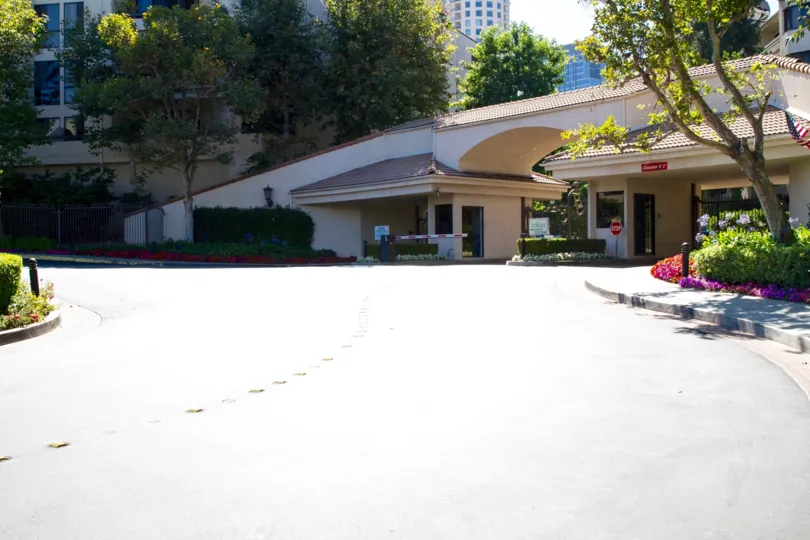 The long driveway to the guard house at Park Place