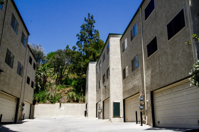 The garages for parking at the Beverlywood West in Culver City
