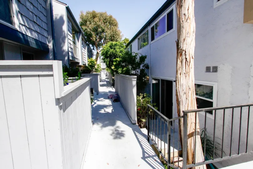The walkway at Doverwood Townhomes in Culver City