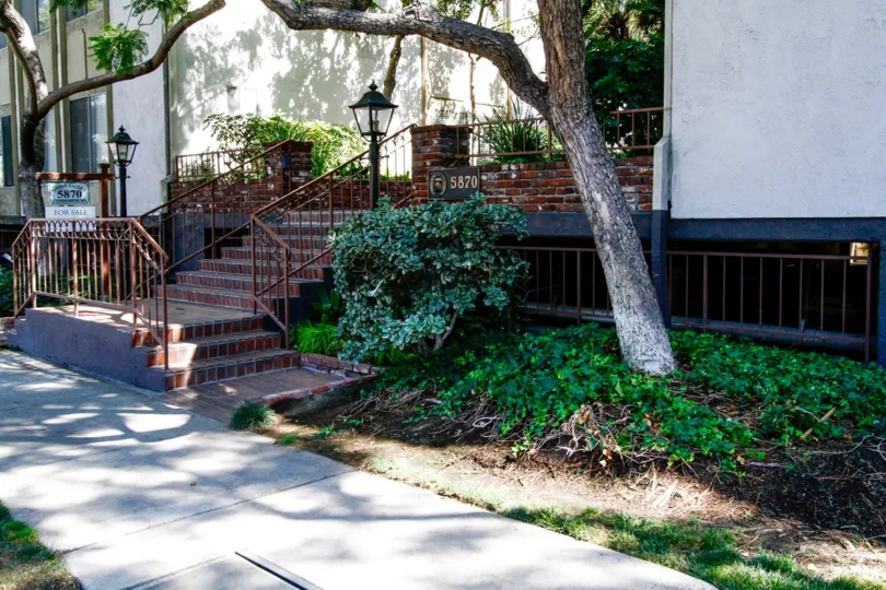 The stairs leading up to the Green Valley Condominiums