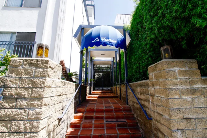 The stairs into La Fontaine in Culver City
