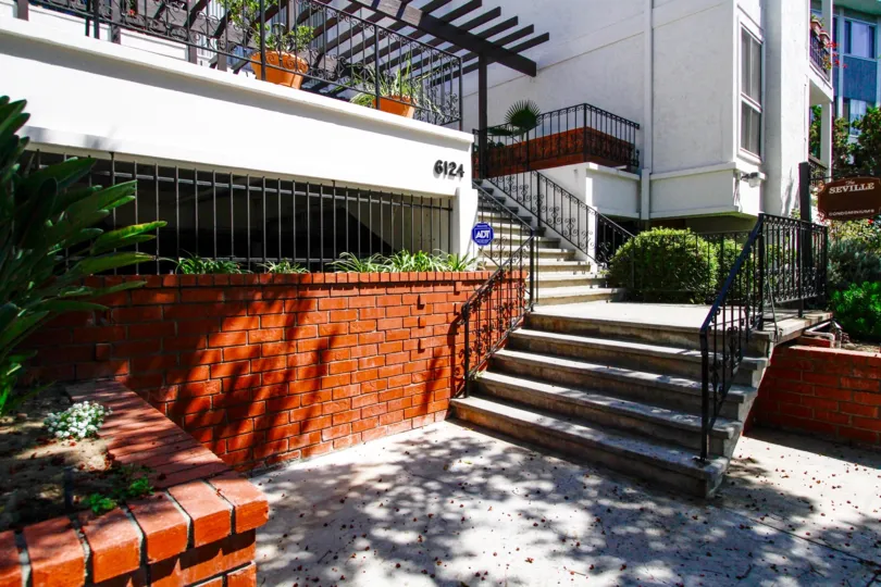 The stairs towards the entrance at The Seville in Culver City