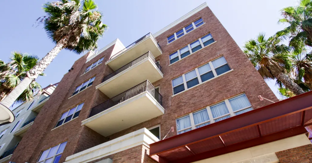 Balconies on each floor of the Blu building