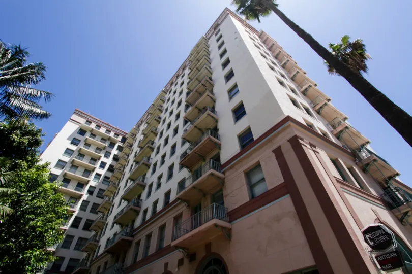 Extending outward from the Cooper Arms building Balconies are enjoyed by residents