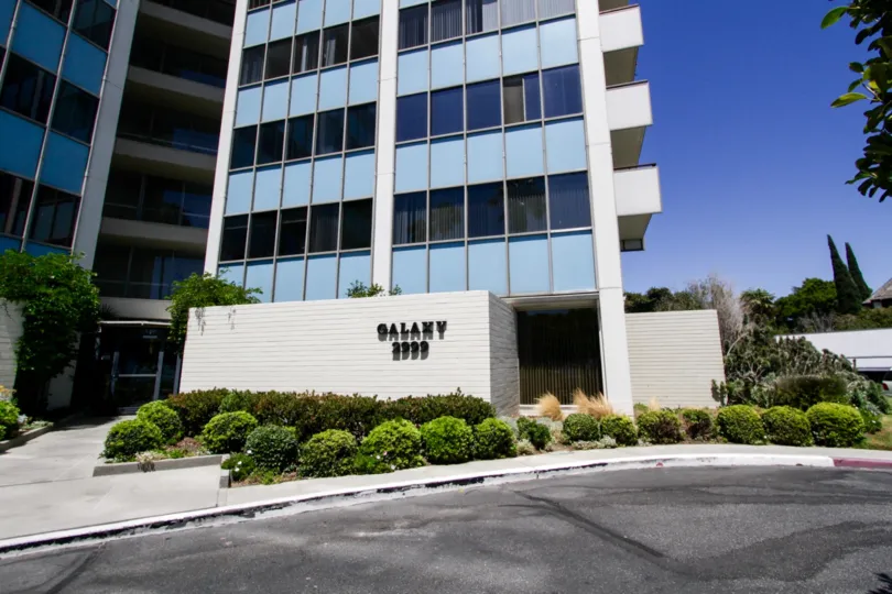 Planters cover the entrance to Galaxy Tower