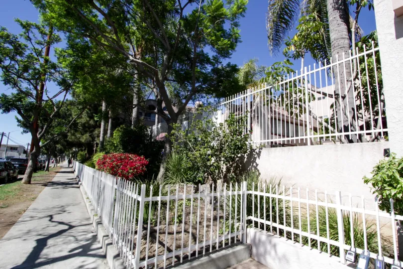 Multilevel planters separate the Genesis complex from the street