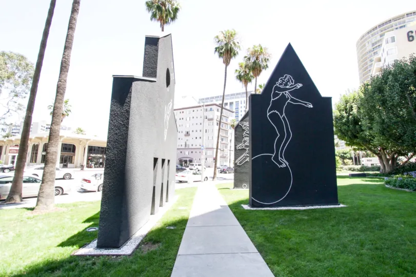 Outdoor art works are placed throughout the Harbor Place Tower property