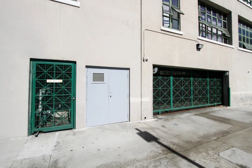 Gated entrance to the parking garage for Kress Lofts