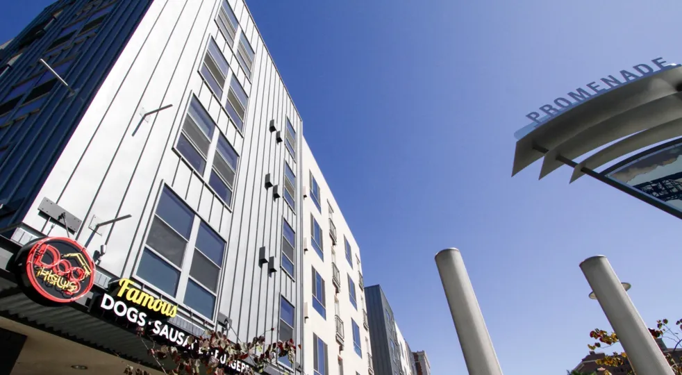 Building view of the metal accents on Promenade Walk