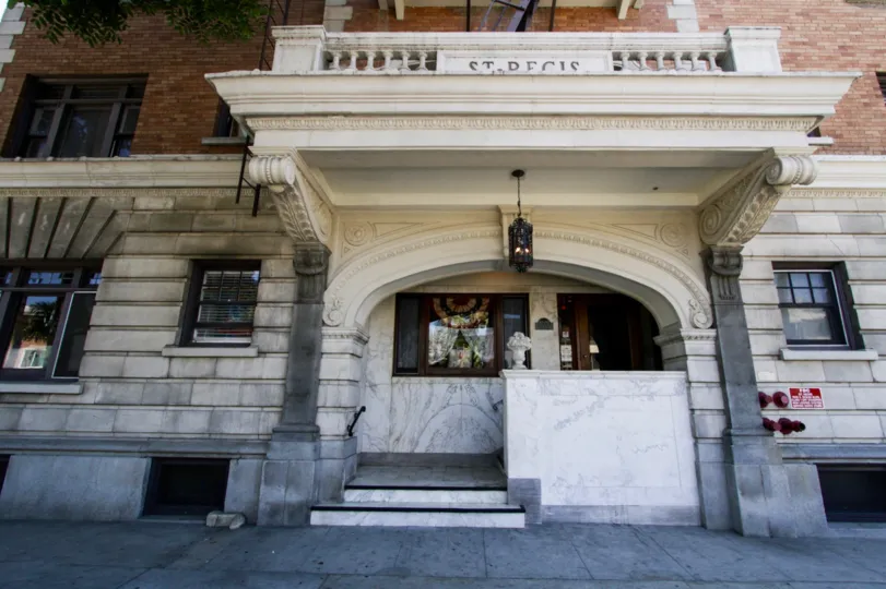 The St Regis marquee is mounted above the entry