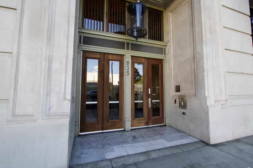 Double door entry to Temple Lofts