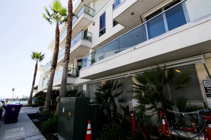 Side view from the street in front of The Oceanside condos