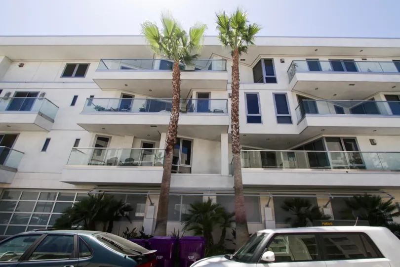 Balconies on each floor of The Oceanside condo building