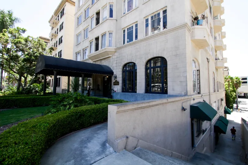 Stairs lead down behind The Sovereign
