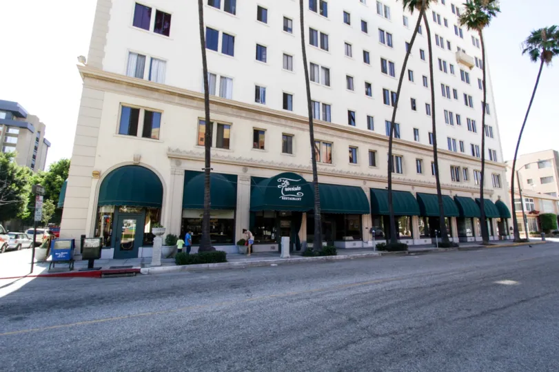 Side view of The Wilmore with a restaurant on the ground level