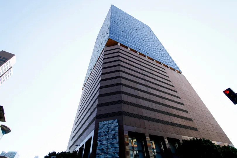 The sleek architecture of 1000 Wilshire in Downtown LA